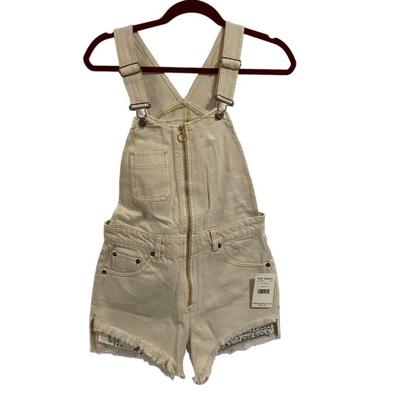 Free‎ People We the Free Sunkissed Denim Off White Shortall Overalls Size 0 NWT - Picture 1 of 10